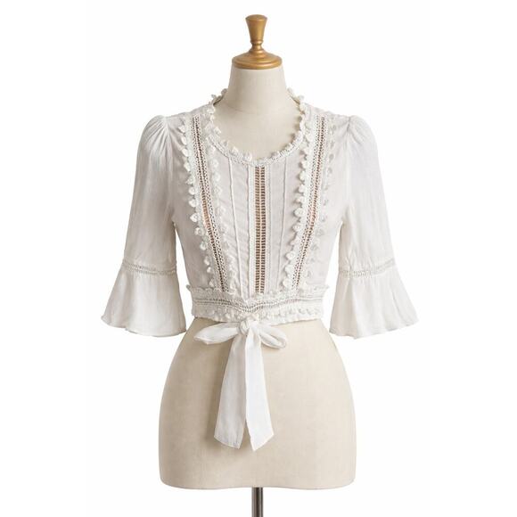 For Love And Lemons Tops - For Love and Lemons Willow Boho Off White Crop Top Women's S Crochet Tie Front